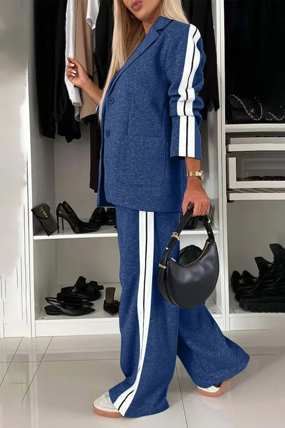 Full Size Contrast Lapel Collar Top and Pants Set - Bela Fils BoutiqueBela Fils Boutique